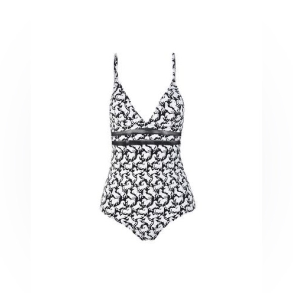 Stella McCartney one piece bathing suit blue white horse print - L